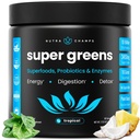 NutraChamps 超级绿色 粉末 超级食品 20+ 有机绿色 蔬菜 全食品 |麦草, Spiruina, Chlorella → 抗氧化剂, 消化酶和 Probiotic Blends (9.1 OZ, 热带)