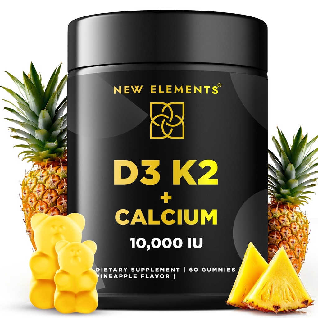 维生素D3 K2 Gummys 1000 IU 配有钙100mg - 成人的VIT D3 - Mk7 维生素K2 100mcg - 男女维生素D 补充剂 - 维根·格卢滕免费非GMO