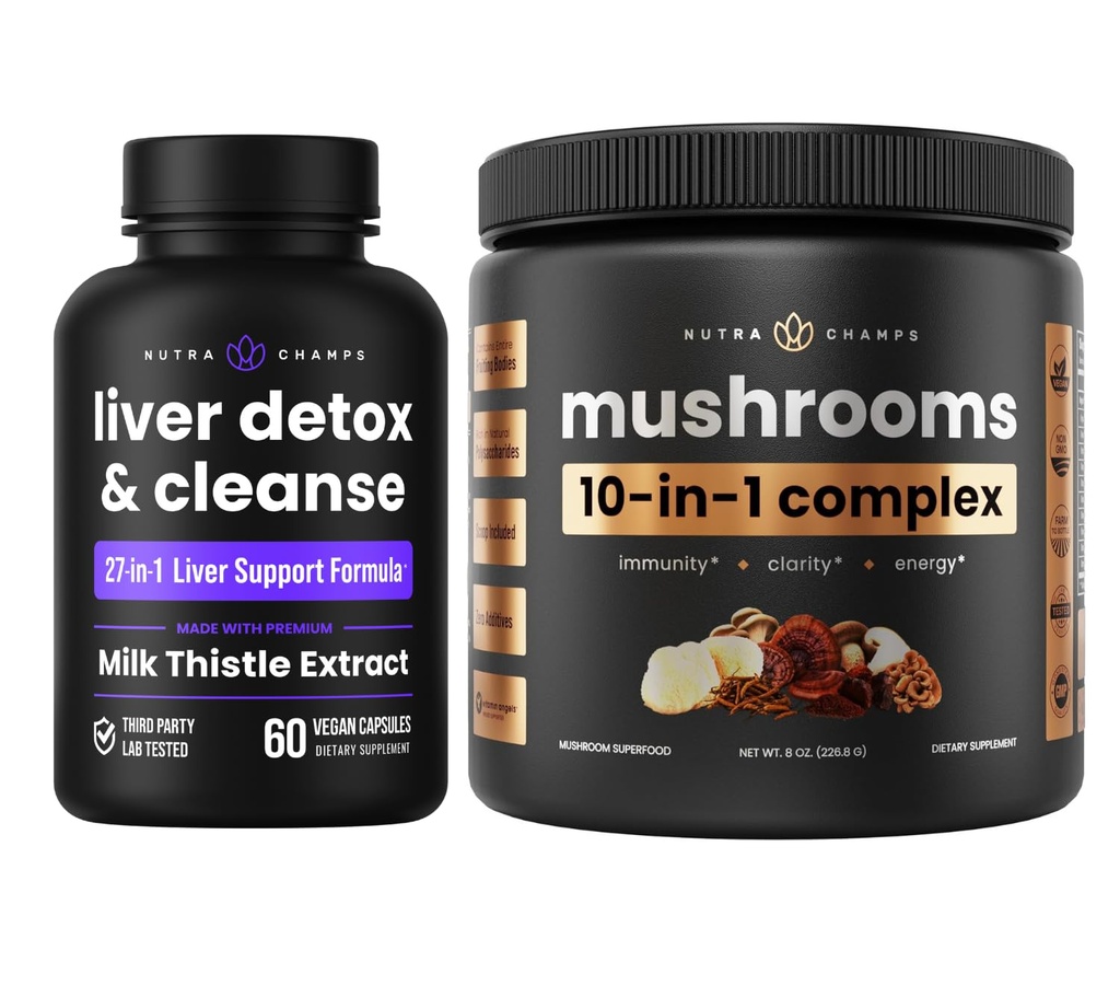 NutraChamps Liver Detox & Mushroom Powder - 认知、解毒和豁免包