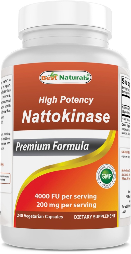 最佳自然性能高的Natokinease 4000 FU Per service/ 200 mg / service,240 Vegetarain Capsules. 非GMO,格卢滕自由。