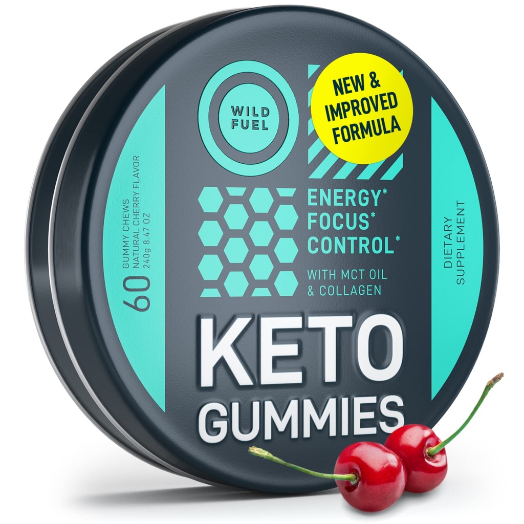 MCT Oil Keto Gummys Collagen代谢促进器 - Prewout Gummy Energy Chews Keto Candy - 物理和精神能量,低碳,低卡路里 - 60 樱桃 Collagen Gummys for Men
