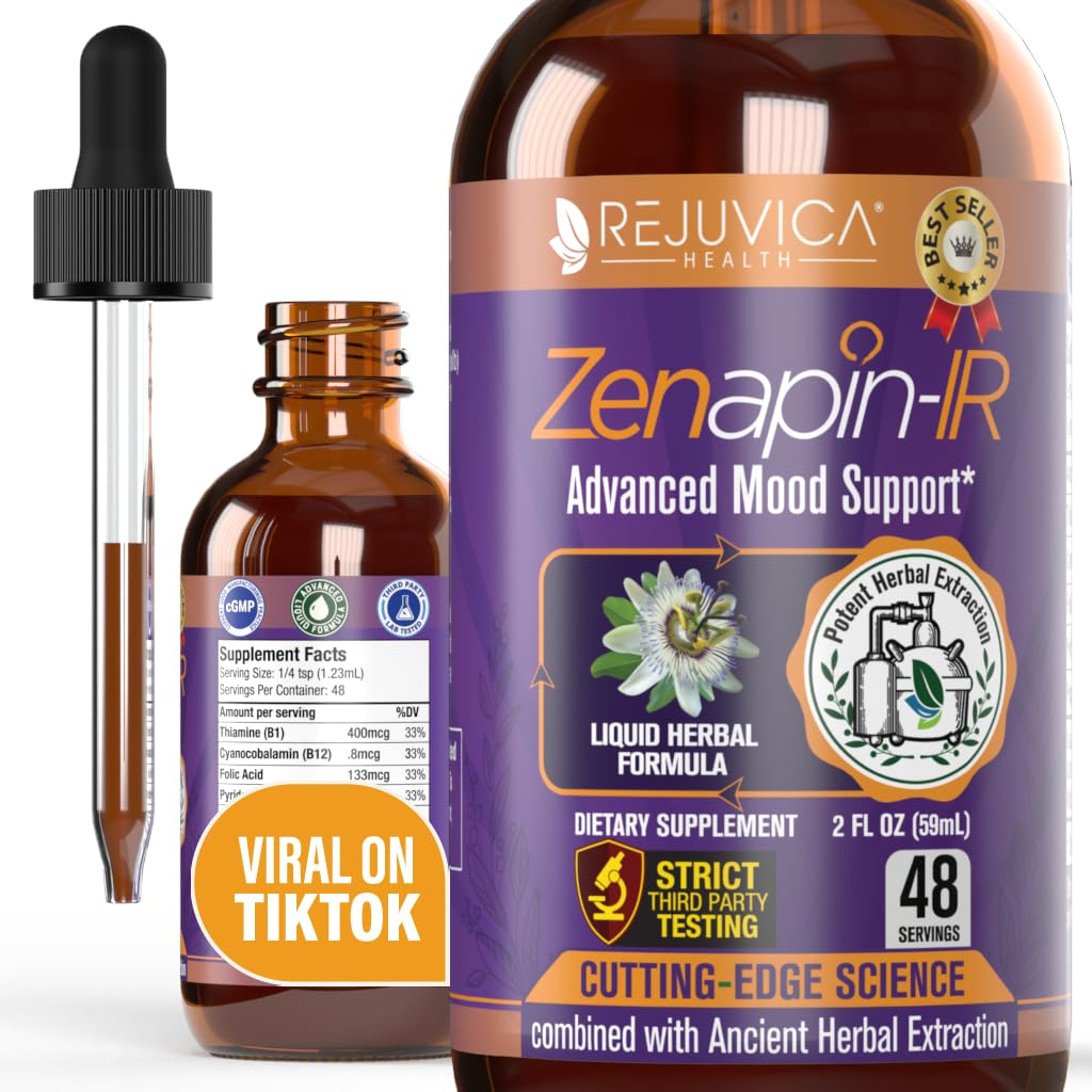 Rejuvica Health Zenapin IR - 高级Mood支持液体补充剂 - Kava Kava, Ashwagandha, Passionflower, Chamomile, B-维生素 & More