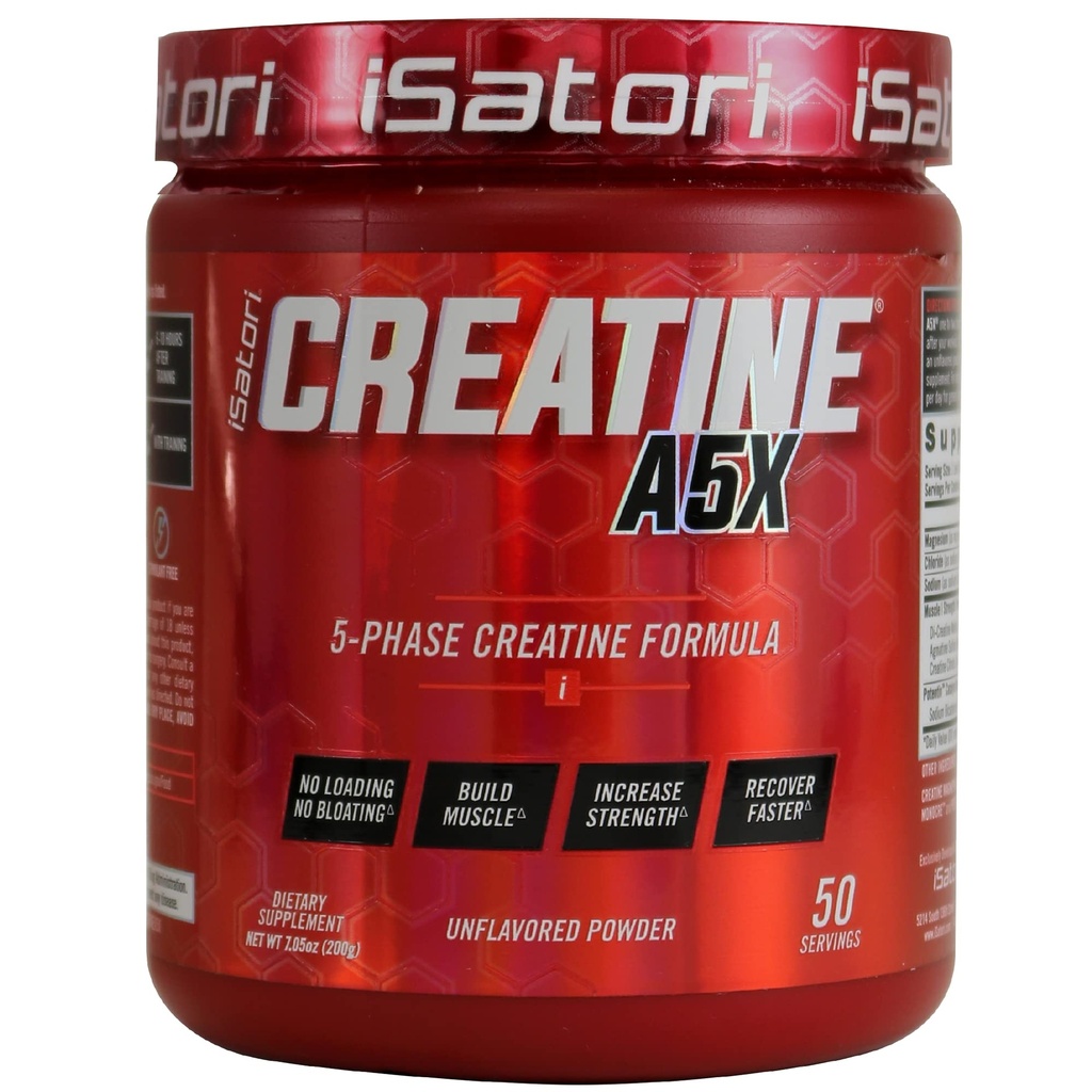 iSatori Creatine A5X 配有 Creatine 单水合物和Betaine Anhydrous 用于肌肉生长,强力建设,和复苏 - 用于训练和重量提升的饮食补充 - 不受欢迎(50种服务)