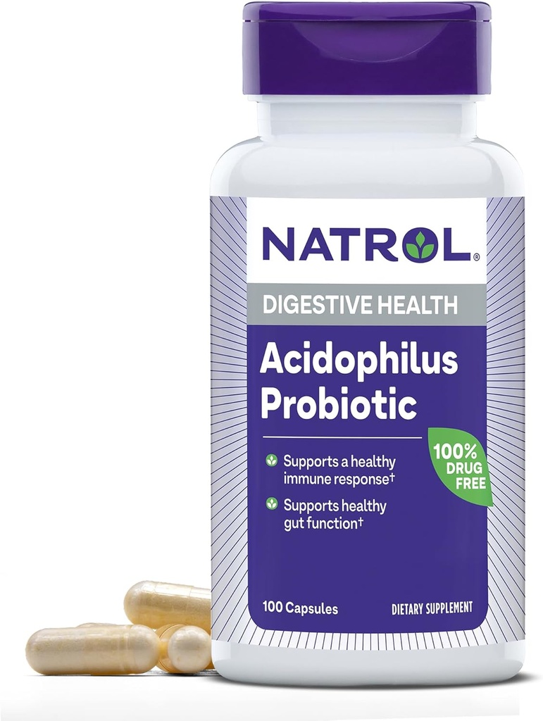Natrol Acidophilus Probiotic 100 mg,健康脂肪功能的饮食补充,成人消化性健康囊,100 Capsules,最多33天的供应量