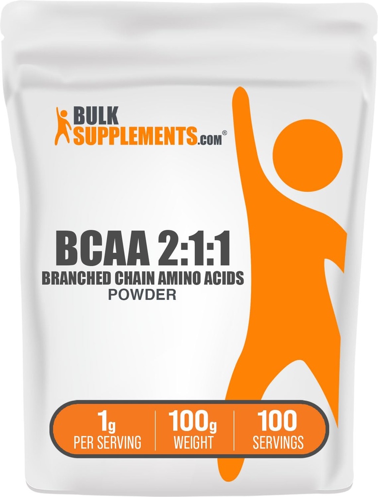 bulk Assupports.com BCAA 2:1:1 粉末 - 分链氨基酸,BCAAs氨基酸 - 无味和葡萄糖酸,每服1克,100克(3.5 oz)(包1)