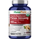 NusaPure 红韩Panax Ginseng 20:1 提取物,450毫克等效于9,000毫克 180 维吉卡普(USDA Organic,非GMO,Vegan,Vegetarian,Bioperine)