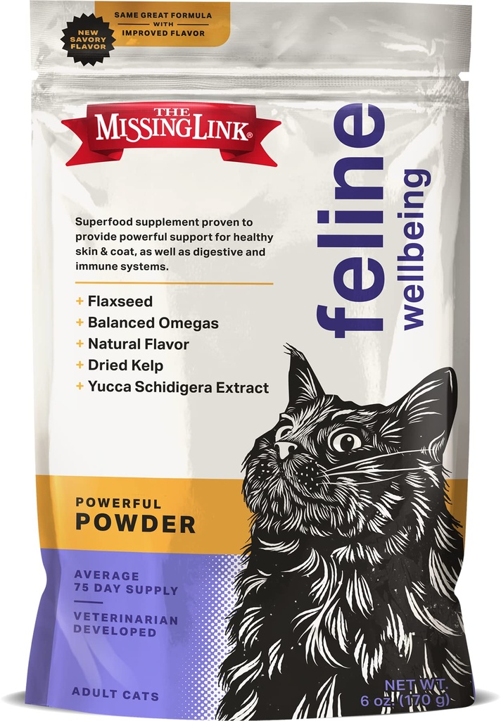缺少的链接 Feline 超级食品 补充粉剂 6oz 袋,兽医 配制,平衡 Omega 3 & 6 健康皮肤和衣服,消化,豁免和总体猫健康