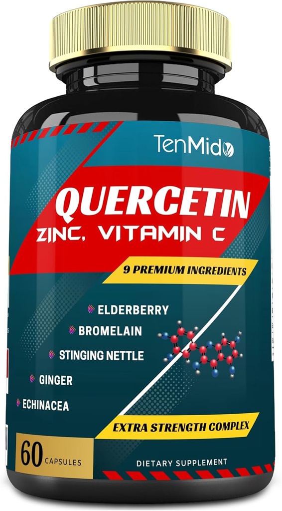 Quercetin Capsules - Blend Elderberry, Bromelain, Ginger, Stinging Nettle, Echinacea, Black Pepper and More - 60 Capsules, 2个月供货
