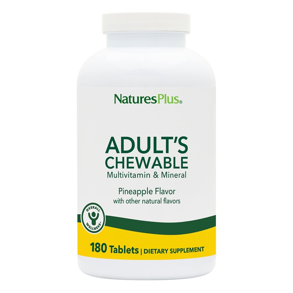 NaturesPlus 成人烹调多维特敏 - 180 蔬菜片 - 菠萝火焰 - 天然全食综合健康补充,能源 - 葡萄糖无糖 - 180 服务