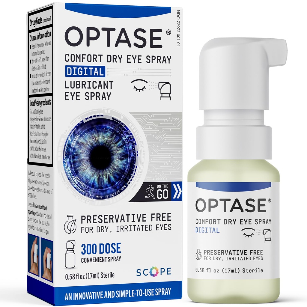 Optase Comfort Dry Eye Spray - Preservative Free Artificial Tears Drops Alternative - Dry Eye Drops in a Convenient Spray - Multi-Use Bottle, Contact Lens Safe - .58 fl oz