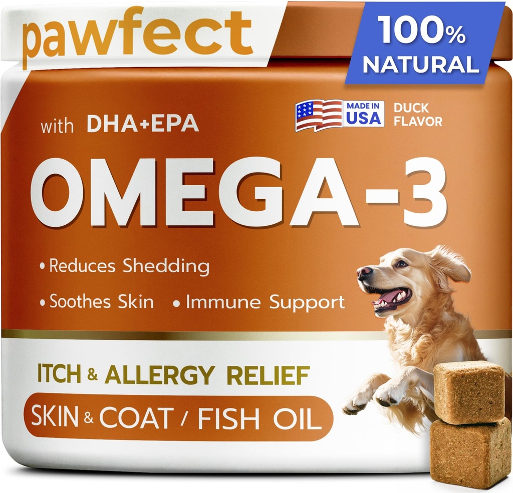 PAWFECTCHEW 鱼油 Omega 3 用于狗 - 过敏救济 - 联合健康 - 痒救济,谢丁 - 皮肤和煤炭补充品 - 阿拉斯加沙门油 Chews - Omega 3 6 9 - EPA & DHA脂肪酸