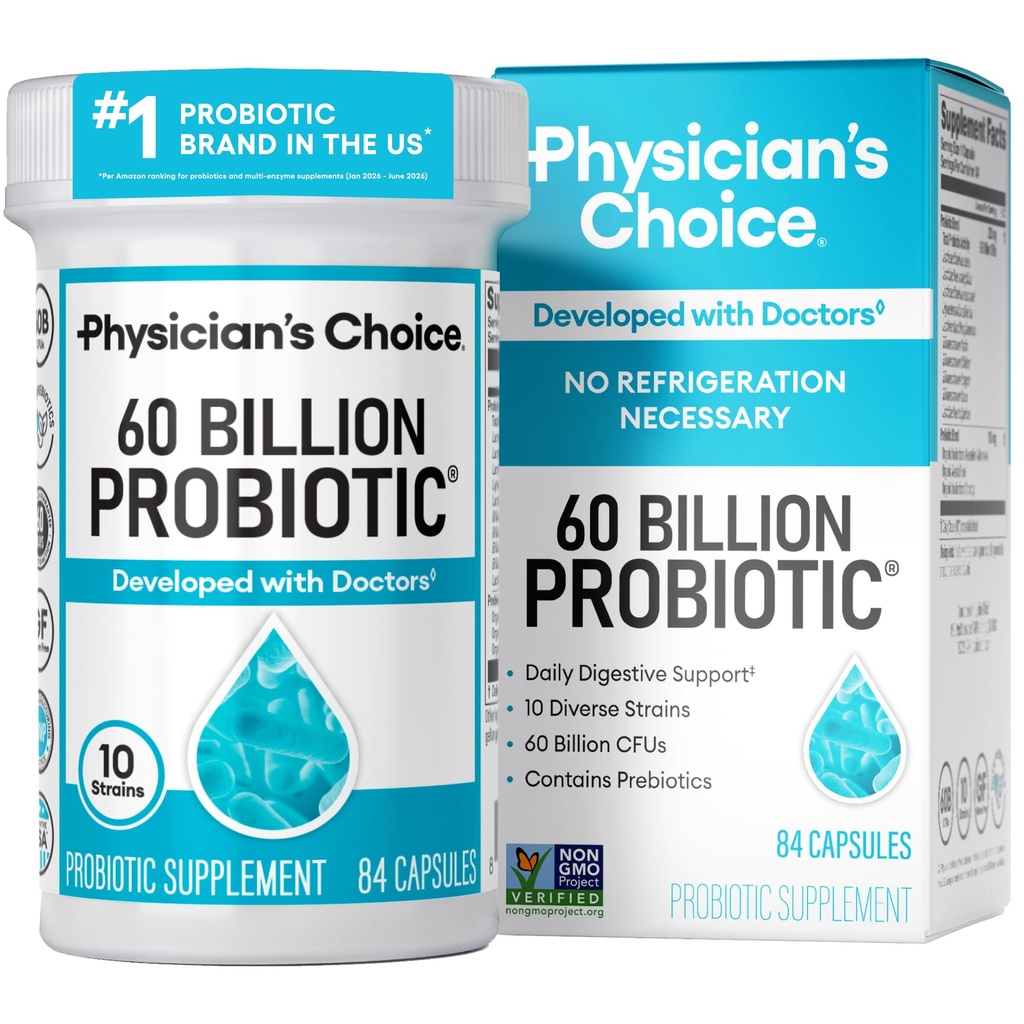 医学家的CHOICE Probiotics 60亿CFU - 10 Strains + 有机预生 - Immune, Digestive & Gut Health - 支持不定期的便秘,腹泻,气体和布洛廷 - 面向女性和男性 - 84ct