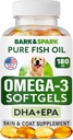 BARK&SPARK OMEGA 3 狗肉 - 180 鱼油软胶用于狗舍丁,皮肤过敏,消痒,热点治疗 - 联合健康 - 皮肤和煤炭补充 - EPA & DHA 脂肪酸 - 沙门油