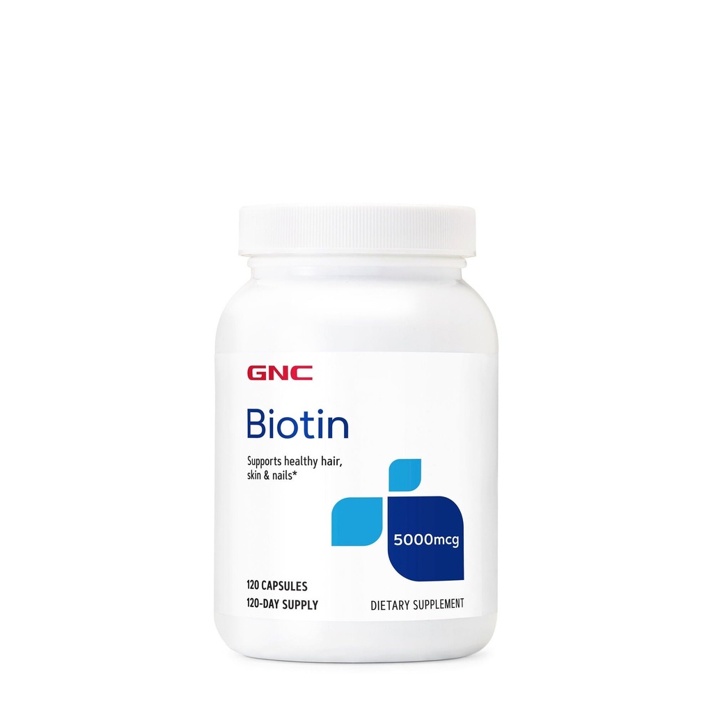 GNC Biotin 5000mcg 补充,支持健康头发、皮肤和钉子,120种服务