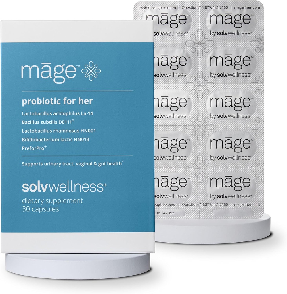 Solv Wellness Māge Probiotic for her, Daily Women Prebiotic and Probiotics 混合营养补充剂,用于消化,阴道PH平衡,尿道Tract健康支持,30 Capsules