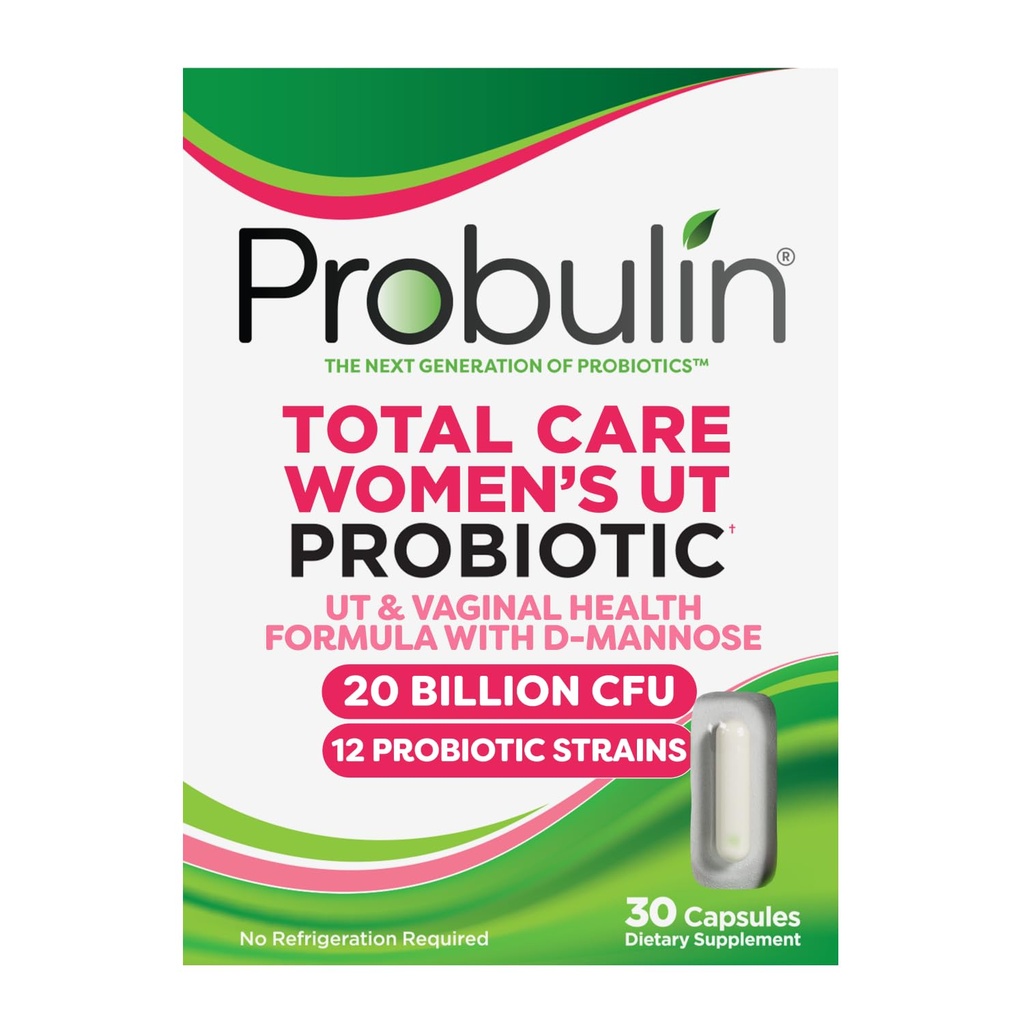 Probulin Total Care妇女尿道切除术 = 预生术 + 预生术 + 支持健康阴道微生物的后生术 - 20亿CFU - 12 Strains - 30 Vegan Capsules