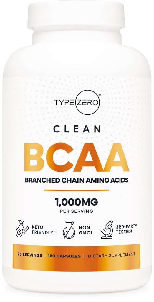 0型BCAA 1000mg 支链氨基酸(180 Capsules, 90 services),含500mg的L-Leucine,1000mg的L-Isoleucine和L-Valine