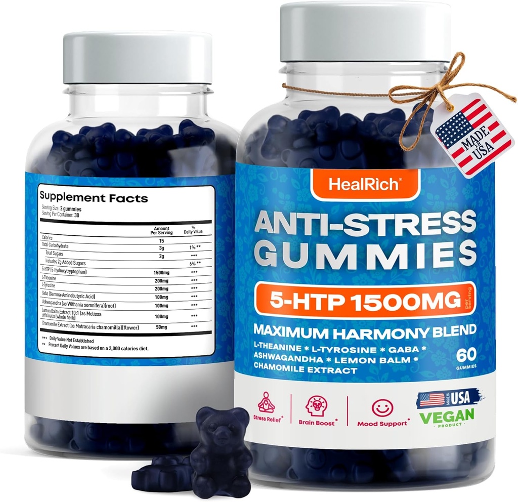 - 1500MG 5HTP 配L-Theanine Gaba & L-Tyrosine - Ashwagandha 草药补充剂 - 支持美国儿童与成年人智力戒备 Vegan Brain Mood Boost 补充剂