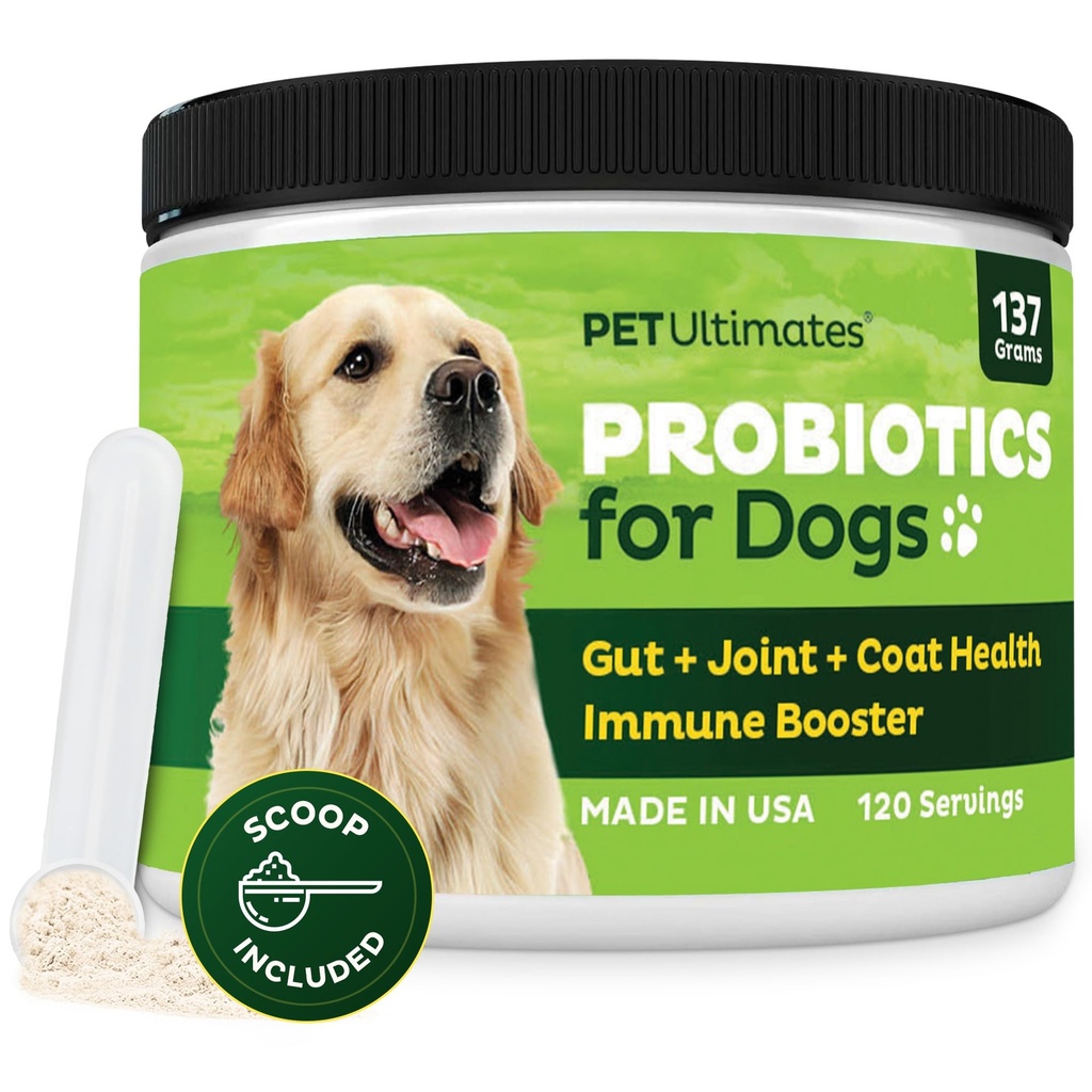 Pet Ultimates Probiotics for Dogs – 22-Species 狗 Probiotics 用于消化支持和抗生素的回收 – 皮肤和煤炭补充剂,增强生命力 – 狗健康用品(1包)