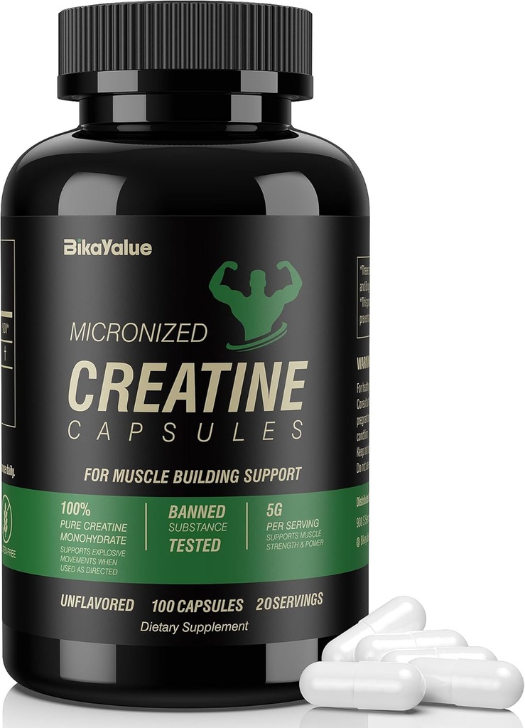 微晶体单水合物 Capsules, Creatine Capsules 肌肉、力量、性能、能量、恢复、妇女和男子的Gluten免费Creatine, 100 Capsules(20名服务员)