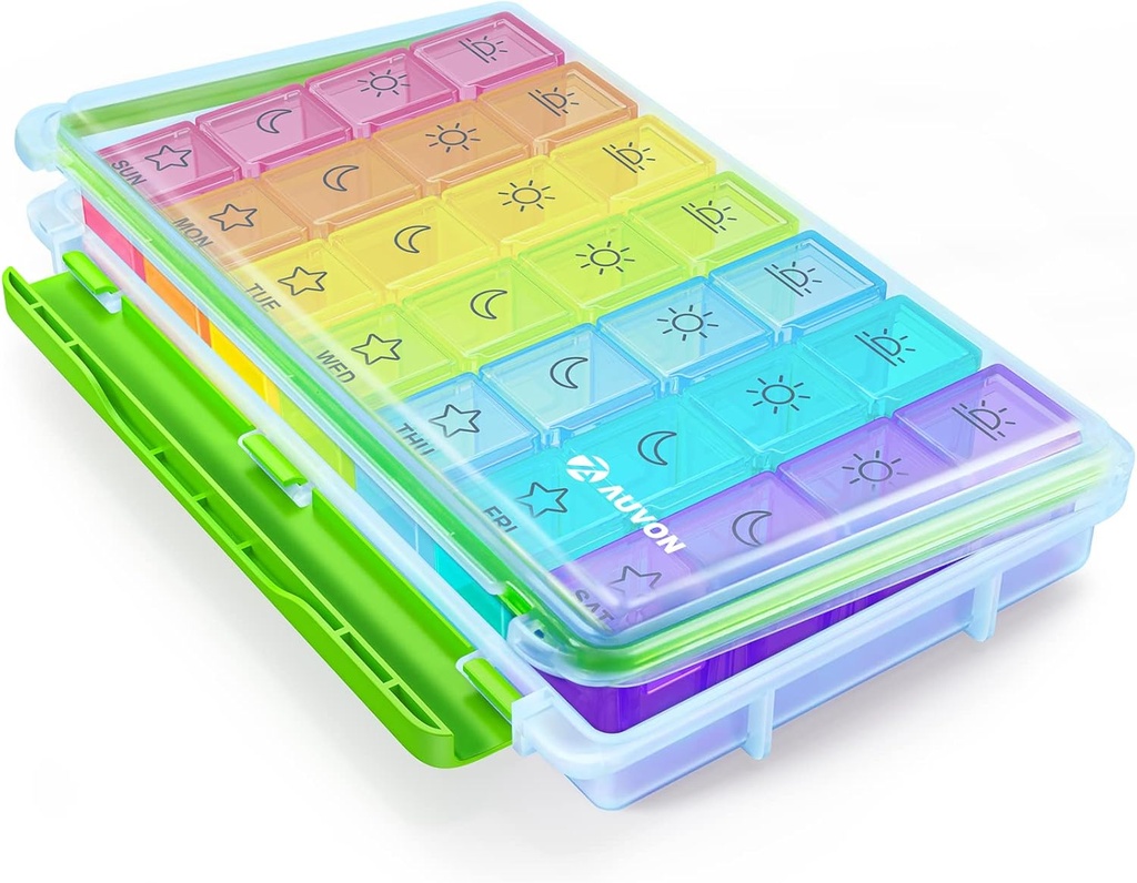 AUVON iMed Associate Moisture-Proof Weekly Pill Organization 4 Times aday,大型7天Pill盒,可携带可移动个人Pill容器携带维他命、补充品和药品旅行