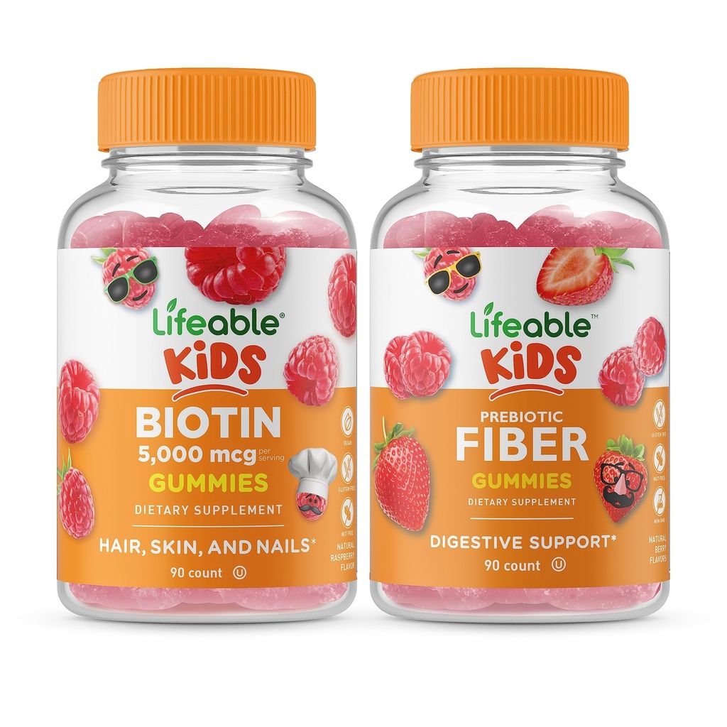 活生生素儿童 + Prebiotive Fiber儿童, Gummys Bundle - 大品尝, 维生素补充, Gluten Free, GMO Free, Chewuble Gummy (英语).