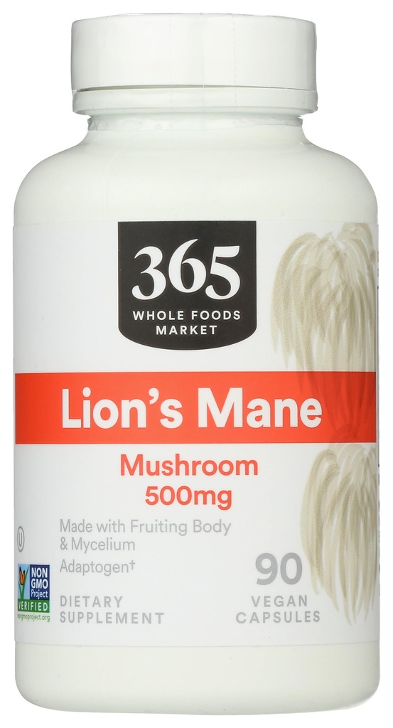 365 由全食品市场,狮子的马内蘑菇500mcg,Vegan,90伯爵