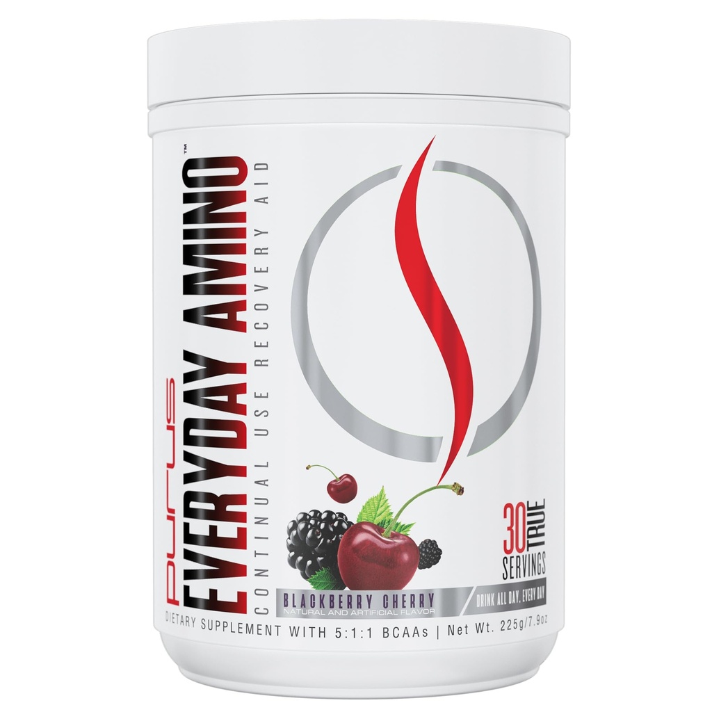 Purus Labs Everyday Amino BCAA Powder + 氨基酸用于肌肉水解和复苏 + 糖自由与胶自由 + 30 services(黑莓樱桃)