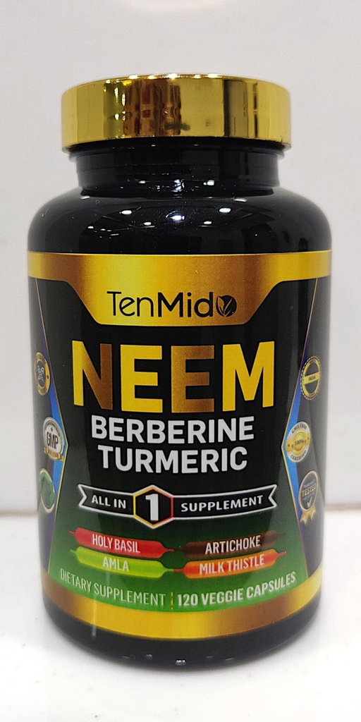 Neem Leaf 补编 - 8in1 公式 - 与柏柏林,图尔美,圣巴西尔,阿姆拉,阿尔蒂科克,牛奶硝酸盐,和黑辣椒 - Immune支持 - 120 Capsules 4个月供应