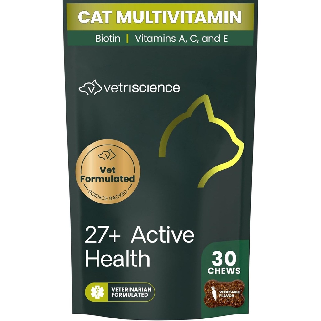 维特里科学 27+ 积极健康 Chews, Nu Cat Daily multivitamin for Cats and Kittens, 平衡维生素, 矿物和抗氧化剂, 健康与健康支持, Fish, 30 Count