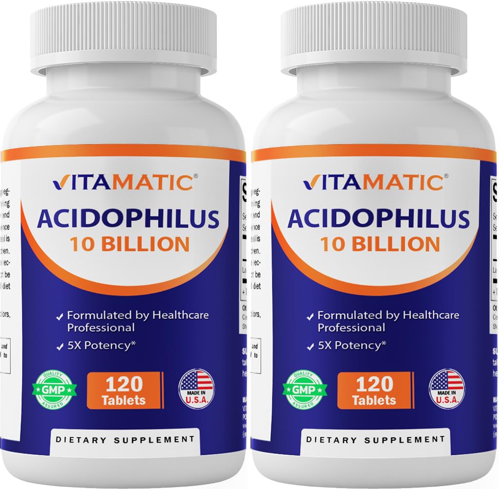 维生素2 Packs Acidophilus Probiotic - 10亿 CMU - 120 片片 - 5X 可能性 - 日常Probiotic 补充,支持消化健康(共计240片)