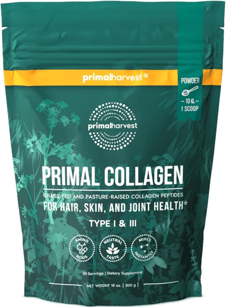 女性或男性的Primal Collagen 粉末 女性或男性的Primal Collagen Peptides I & III型粉末 10 Oz Collagen 蛋白粉末 头发、皮肤、钉子(单体、无味)