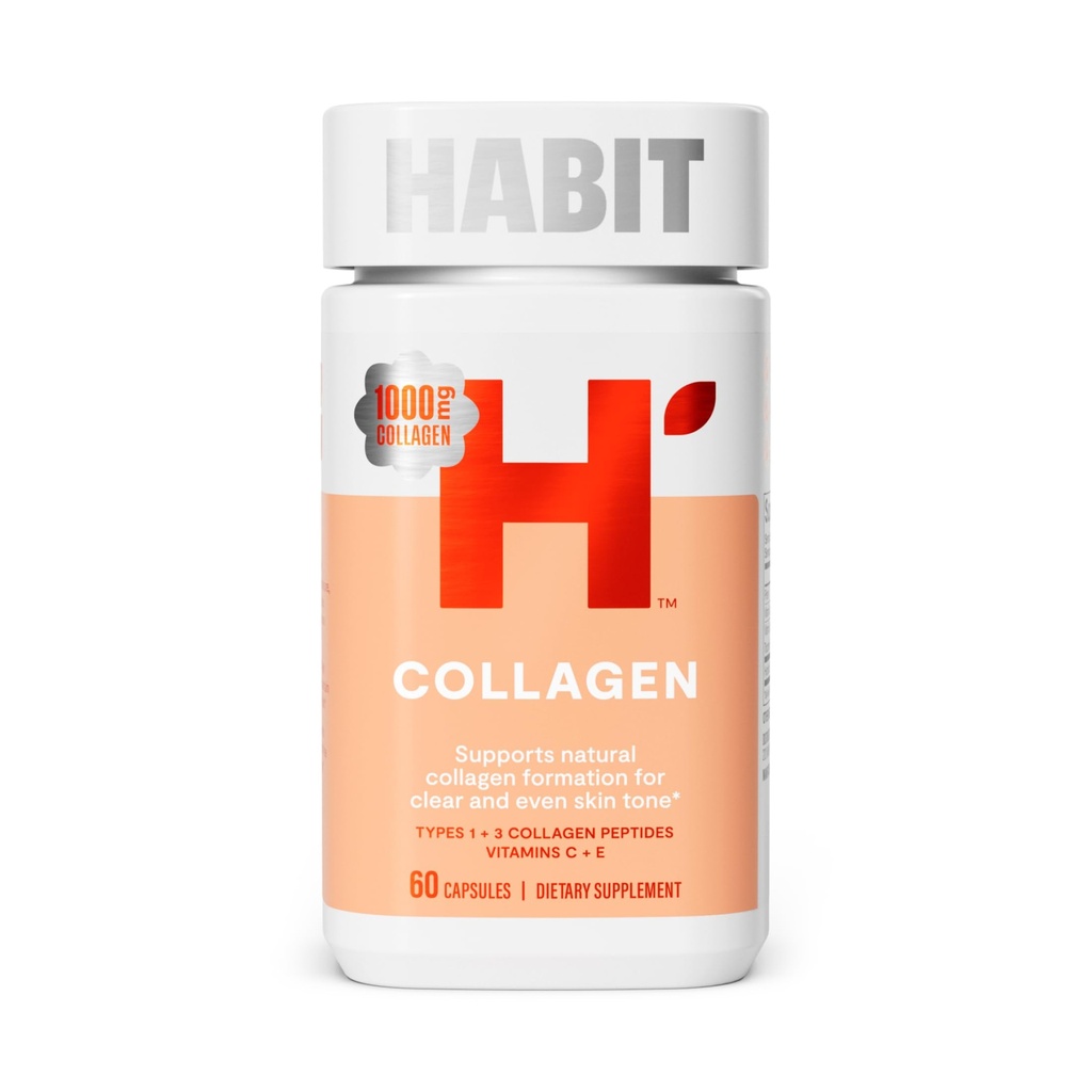 Habit Colagen Supplement(60 Capsules) - New Look, 2000mg Colagen Peptides, 维生素C & Vitamin E, Skin Health, 抗氧化剂, Non-GMO, Gluten Free (1 Pack).