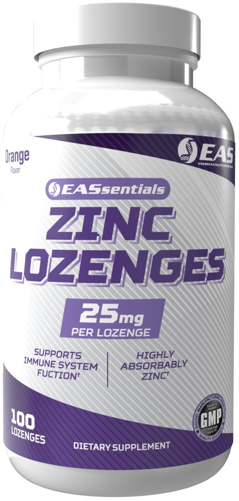 EAS Zinc Lozenges 高吸附力,没有填充器或添加器 QQ 支持 Imune 函数 QQ Gluten Free,非 GMO QQ 100 Lozenges (Orange Flavor)