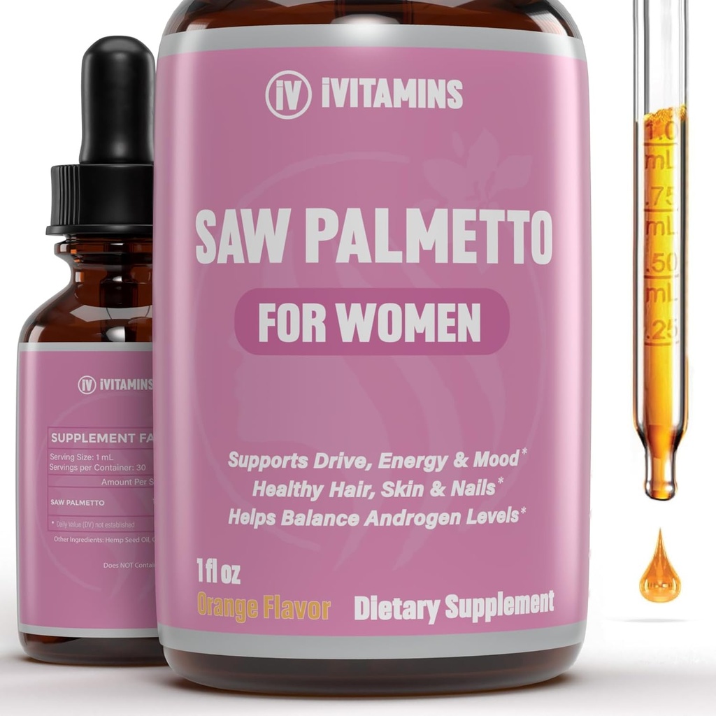 Saw Palmetto for Women 帮助减少头发流失,支持健康头发,皮肤,钉子,能源,Mood & More → DHT 封锁女性头发生长 → Saw Palmetto for Women Hair Loss → 1 fl oz