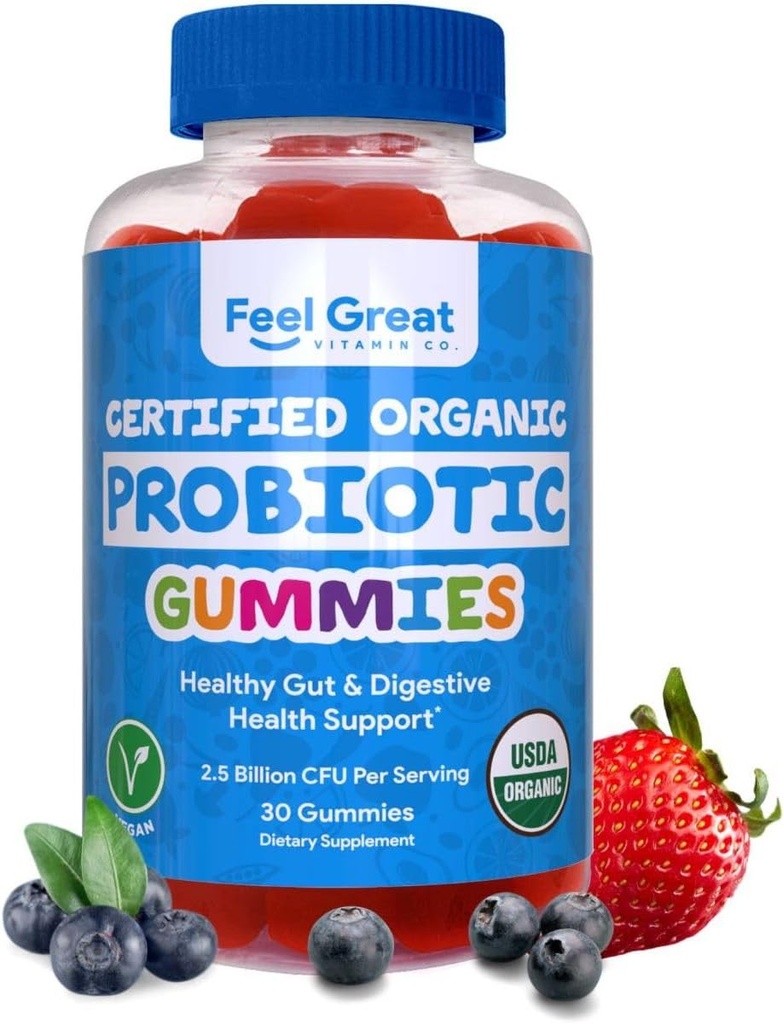 Feel Great USDA Probiotic Gummys for advents and Kids - 2.5亿 CPU(30天) 免疫支持和消化健康 DE111临床研究 - 亚蒂利斯杆菌