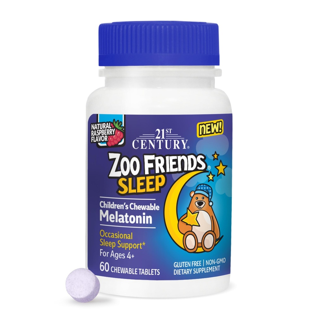 21世纪动物园朋友 熟睡可口的Melatonin, 拉斯贝里Flavor, 60个伯爵