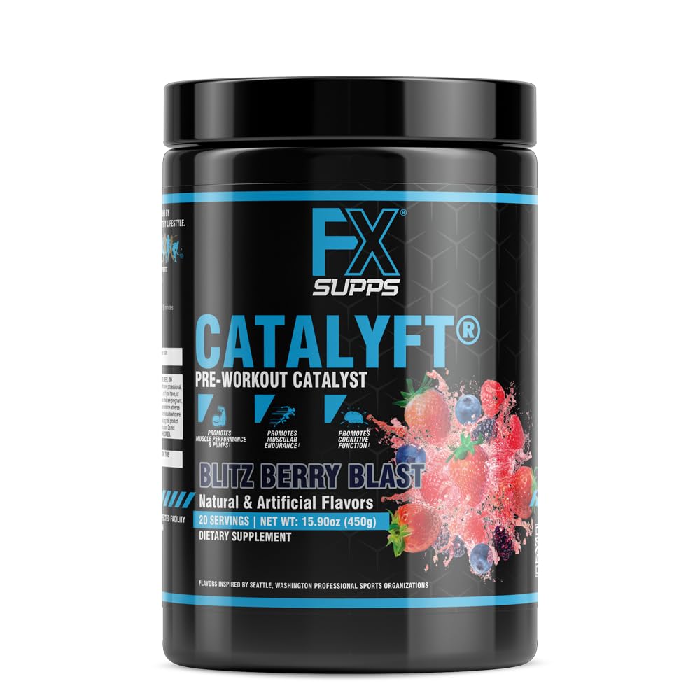 FXSUPS 催化剂 男女预研粉剂 Blitz Berry Blast 饮食补充剂 Mix 配有 Creatine, Cafeine & Beta-Alanine 最佳能源泵, Muscle 增益和焦点,20 服务(1包)