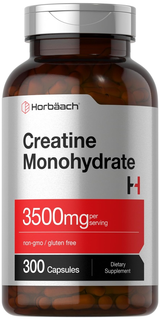 Horbäach Creatine Monohydrate Capsules → 3500mg → 300 Counter → Non-GMO 和 Gluten 免费补编