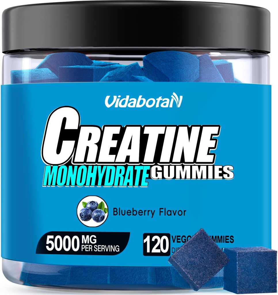 Creatine Monohydrate Gummys for Men and Women 5g of Creatine Monohydrate per service - 增强力量和构建肌肉,Sugar Free, Vegan, Blueberry Flavor, 120 Count, B571