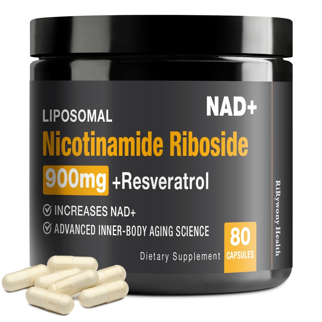 NAD 补充 - NAD+ 与 Nicotinamide Riboside (NR) 和 Resveratrol Quercetin 900mg 纯 NAD 细胞修复健康老化脑功能的有机NAD Plus, 80 Capsules