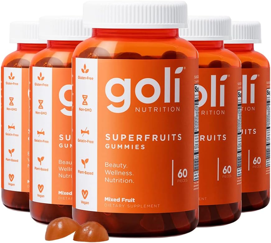Goli营养补充剂,SuperFruits Beauty Gummy Vitamin - 300 计数 - Collagen - 促进成份 - 混合水果,Vegan,植物,非GMO,Gluten-Free & Gelatin Free
