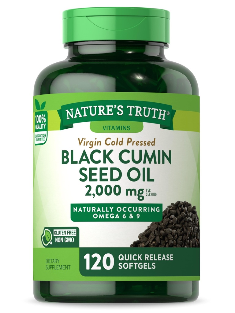 自然界的真理黑种子油药丸 → 2,000mg → 120软胶 → 处女冷压 Cumin → Non-GMO 和 Gluten 免费补充品