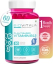 BIOVITALIA 维生素 B12 甲状腺素 甲基Cobalamin 补充 1000mg 植物基甲状腺素 - 支持 Nerve 函数和代谢 富含小麦草 Spiruina Beetroot - 60 Vegan Caps