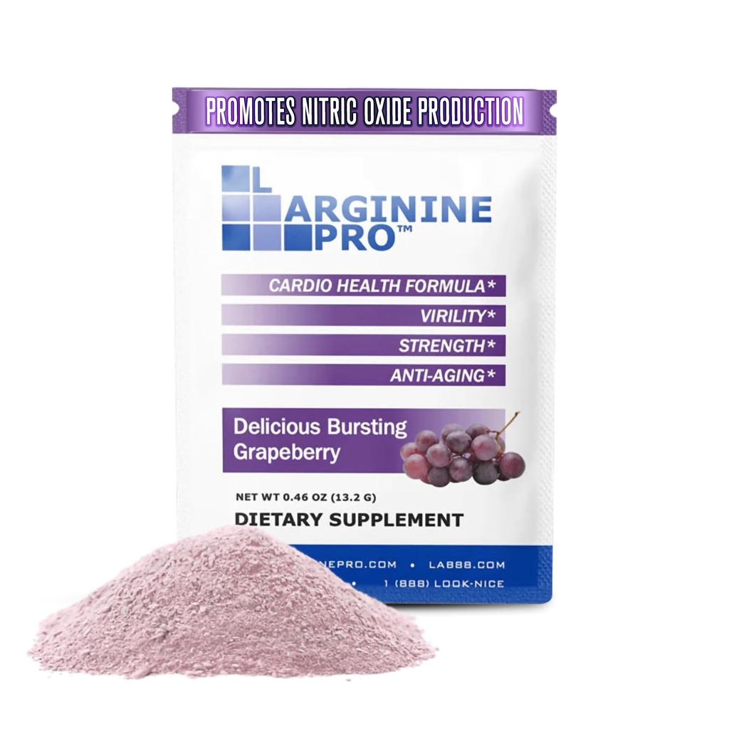 L-ARGININE PRO 补充粉末 30 Packets 单服务旅行尺寸 5,500毫克 L-arginine Plus 1,100毫克 L-Citrulline,葡萄