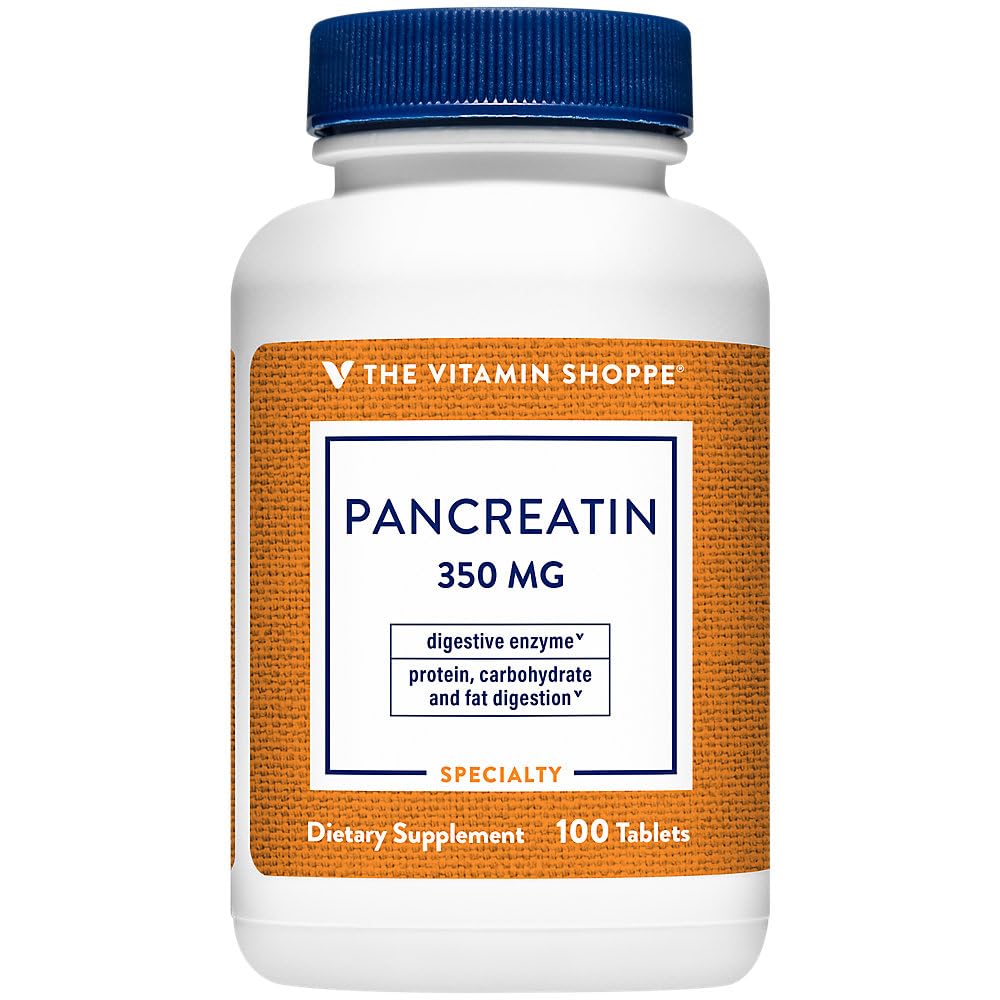 维生素Shoppe Pancreatin 500MG,天然消化酶补充,支持脂肪消化,蛋白质,碳水化合物(100片)