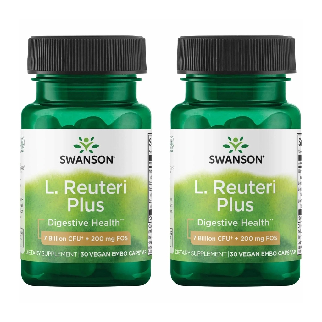 Swanson L. Reuteri Probiotic Plus w/L. Rhamnosus L. Acidophilus & FOS 预生消化支持 - 促进Gut Health w/ 7亿 CCFU per Capsule - (30 Vegie Capsules)(2包)