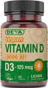 DEVA 维生素D35000 IU, 阳光补充剂,125 mcg of Vegan D3, 90-Count Bottle