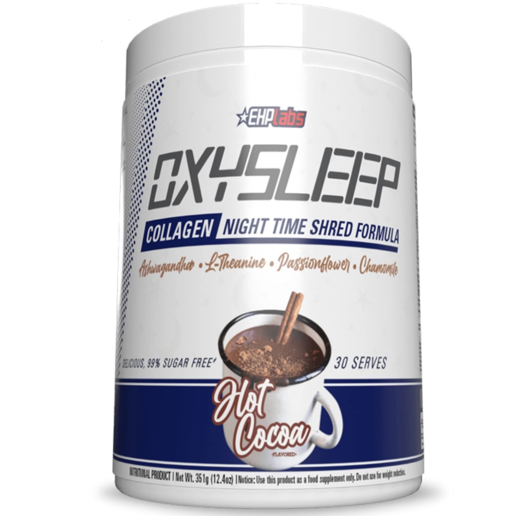 EHP Labs OxySleep Collagen Peptides 粉末晚间时间 Shred - 推广深睡和洗涤,皮肤,骨骼和肌肉支持, Pasture-Raized Bovine Collagen, 类型 I & III, 30 services (热可可)