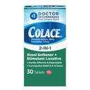 Colace 2-In-1 工具软化剂和兴奋剂泻药片, 6-12小时温和便秘救济, 30个计数